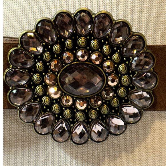 Gem Jewel Embellished Boho Prairie Belt Large Showy Buckle Size 11 42" Long - Picture 2 of 8